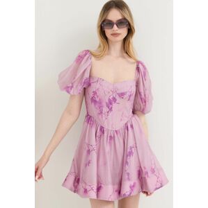 Šaty Bardot fialová barva, mini