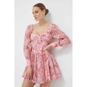 Šaty Bardot růžová barva, mini