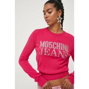 Vlněný svetr Moschino Jeans dámský, růžová barva, lehký