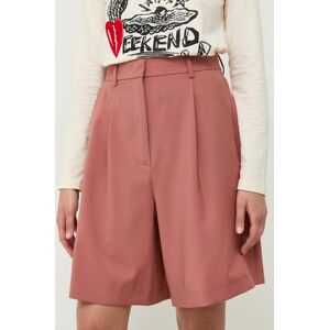 Vlněné šortky Weekend Max Mara růžová barva, hladké, high waist
