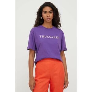 Bavlněné tričko Trussardi fialová barva