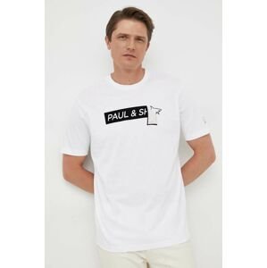 Bavlněné tričko Paul&Shark bílá barva, s aplikací