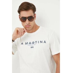 Bavlněné tričko La Martina béžová barva, s potiskem