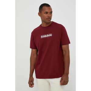 Bavlněné tričko Napapijri vínová barva, s potiskem