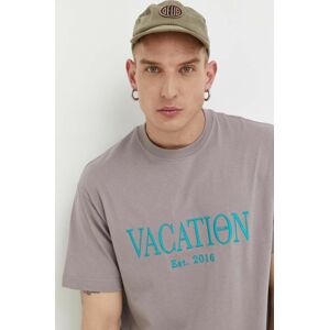 Bavlněné tričko On Vacation béžová barva, s aplikací