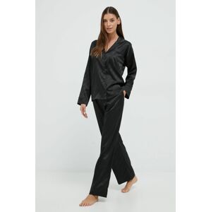 Pyžamová košile Juicy Couture Paquita dámská, černá barva, saténový