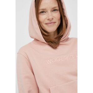 Mikina Woolrich dámská, růžová barva, s kapucí, s aplikací