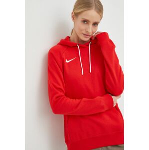 Mikina Nike dámská, červená barva, s kapucí, hladká