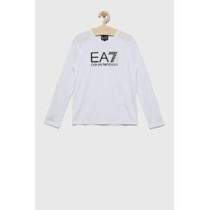 Dětská bavlněná košile s dlouhým rukávem EA7 Emporio Armani bílá barva, s potiskem