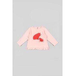 Dětská bavlněná košile s dlouhým rukávem zippy růžová barva