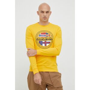 Bavlněné tričko s dlouhým rukávem Napapijri žlutá barva, s potiskem