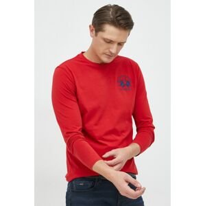 Bavlněné tričko s dlouhým rukávem La Martina červená barva, s aplikací