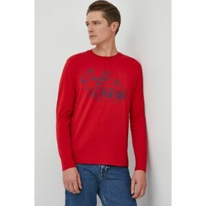 Bavlněné tričko s dlouhým rukávem La Martina červená barva, s potiskem