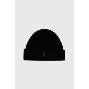 Kašmírová čepice Polo Ralph Lauren černá barva, vlněná