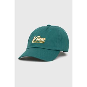 Bavlněná čepice Vans zelená barva, s aplikací