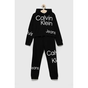 Dětská bavlněná tepláková souprava Calvin Klein Jeans černá barva