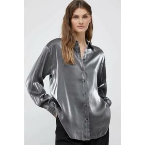 Košile Y.A.S Silura dámská, stříbrná barva, relaxed, s klasickým límcem