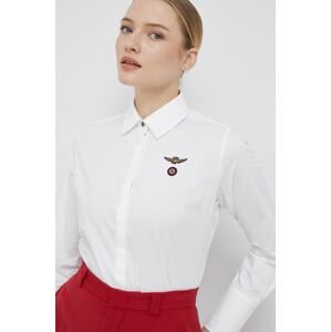 Košile Aeronautica Militare dámská, bílá barva, regular, s klasickým límcem