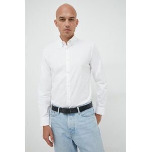 Bavlněné tričko Selected Homme bílá barva, slim, s límečkem button-down