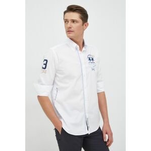 Košile La Martina pánská, bílá barva, regular, s límečkem button-down