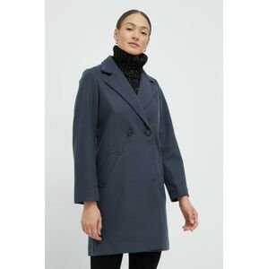 Kabát Vero Moda dámský, tmavomodrá barva, přechodný, dvouřadový