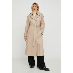Kožený kabát Ivy Oak dámský, béžová barva, přechodný