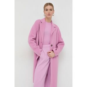 Vlněný kabát BOSS růžová barva, přechodný