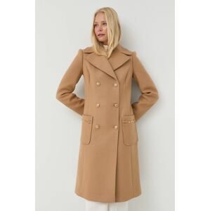 Vlněný kabát Elisabetta Franchi béžová barva, přechodný, dvouřadový
