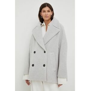 Vlněný kabát Drykorn šedá barva, oversize