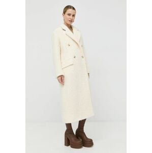 Vlněný kabát BOSS bílá barva, přechodný, oversize