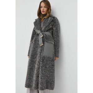 Oboustranný kabát Patrizia Pepe dámský, šedá barva, přechodný, dvouřadový