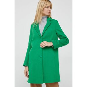 Vlněný kabát United Colors of Benetton zelená barva, přechodný