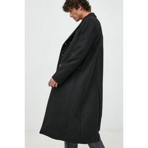 Vlněný kabát Trussardi černá barva, přechodný, dvouřadový