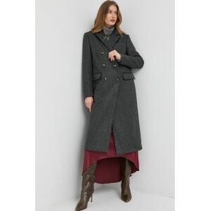 Vlněný kabát Trussardi šedá barva, přechodný, dvouřadový