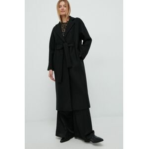 Vlněný kabát United Colors of Benetton černá barva, přechodný, oversize