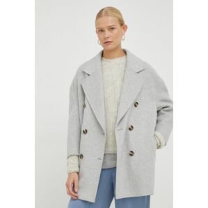 Vlněný kabát American Vintage šedá barva, přechodný, dvouřadový