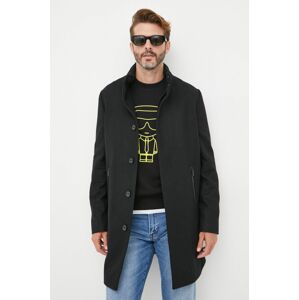 Kabát se směsí kašmíru Karl Lagerfeld černá barva, přechodný