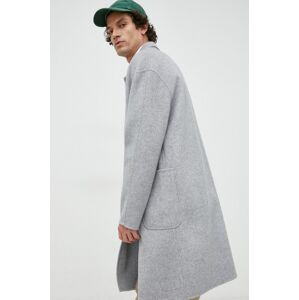 Vlněný kabát Calvin Klein šedá barva, přechodný, oversize