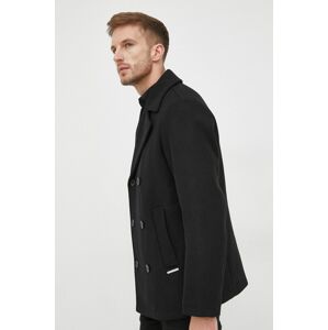 Kabát se směsi vlny Armani Exchange černá barva, přechodný, dvouřadový