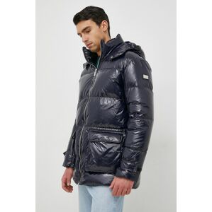 Péřová bunda Karl Lagerfeld pánská, tmavomodrá barva, zimní, oversize