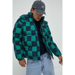 Péřová bunda Tommy Jeans pánská, zelená barva, zimní