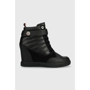 Nízké kozačky Tommy Hilfiger Wedge Sneaker Boot černá barva, na klínku