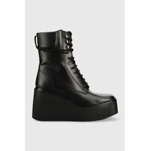 Kožené kotníkové boty Kurt Geiger London Stately Lace Up Boot dámské, černá barva, na klínku