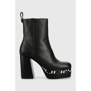 Kožené kotníkové boty Karl Lagerfeld Strada dámské, černá barva, na podpatku