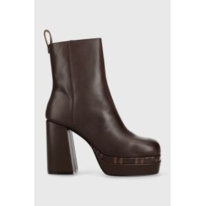 Kožené kotníkové boty Karl Lagerfeld Strada dámské, hnědá barva, na podpatku