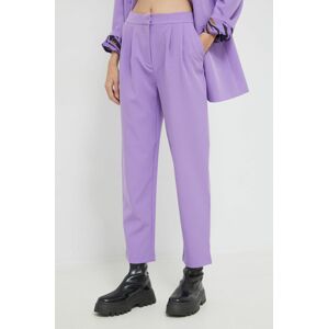 Kalhoty Vila dámské, fialová barva, jednoduché, high waist