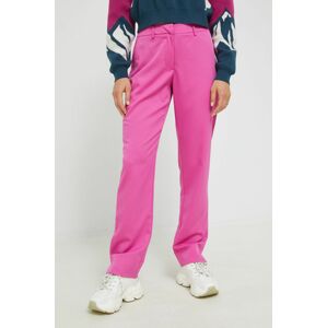Kalhoty Pieces Malie dámské, růžová barva, jednoduché, high waist