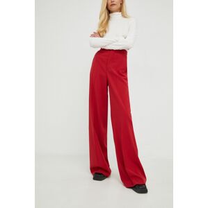 Kalhoty se směsi vlny Red Valentino dámské, červená barva, jednoduché, high waist