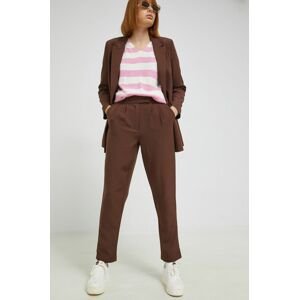 Kalhoty Vero Moda dámské, hnědá barva, střih chinos, high waist