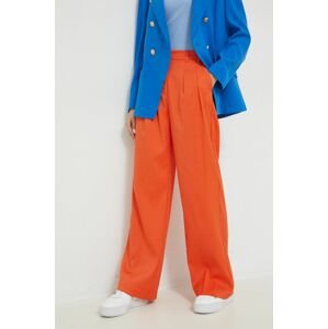 Kalhoty Vila VIAKKA dámské, oranžová barva, široké, high waist